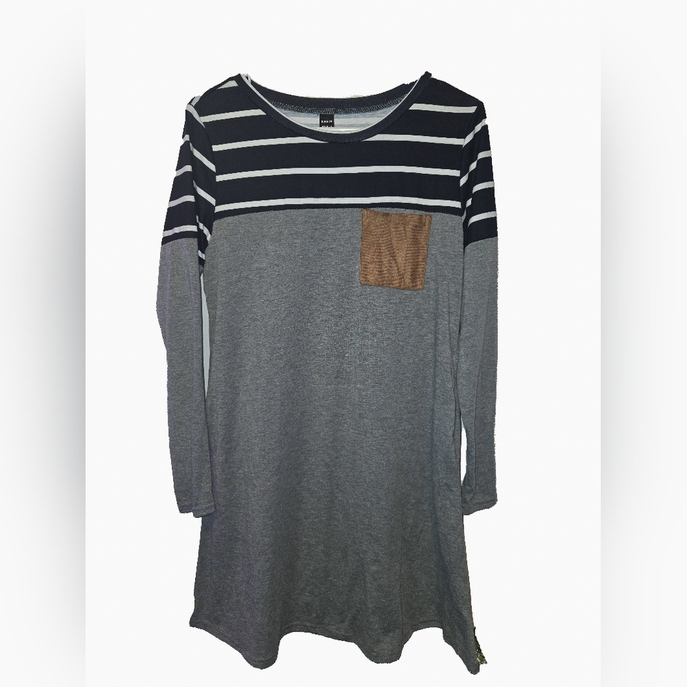 SHEIN Black and White Striped Gray Women's Dress Size Medium